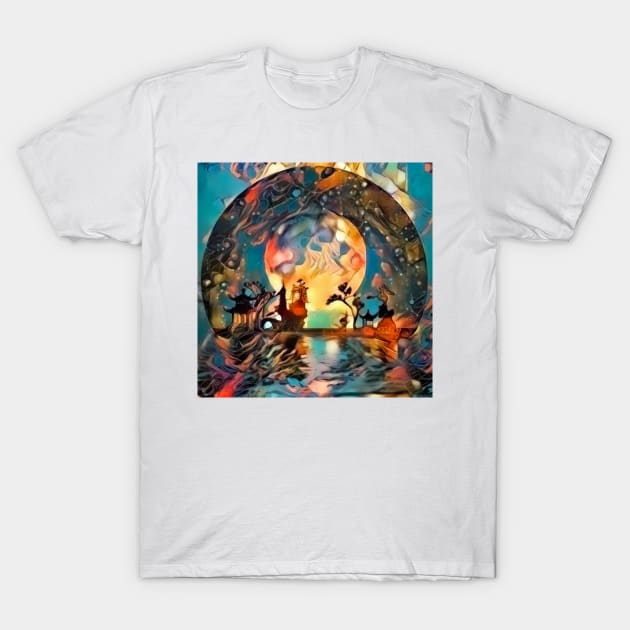 Asian night silhouettes in moon light T-Shirt by rolffimages